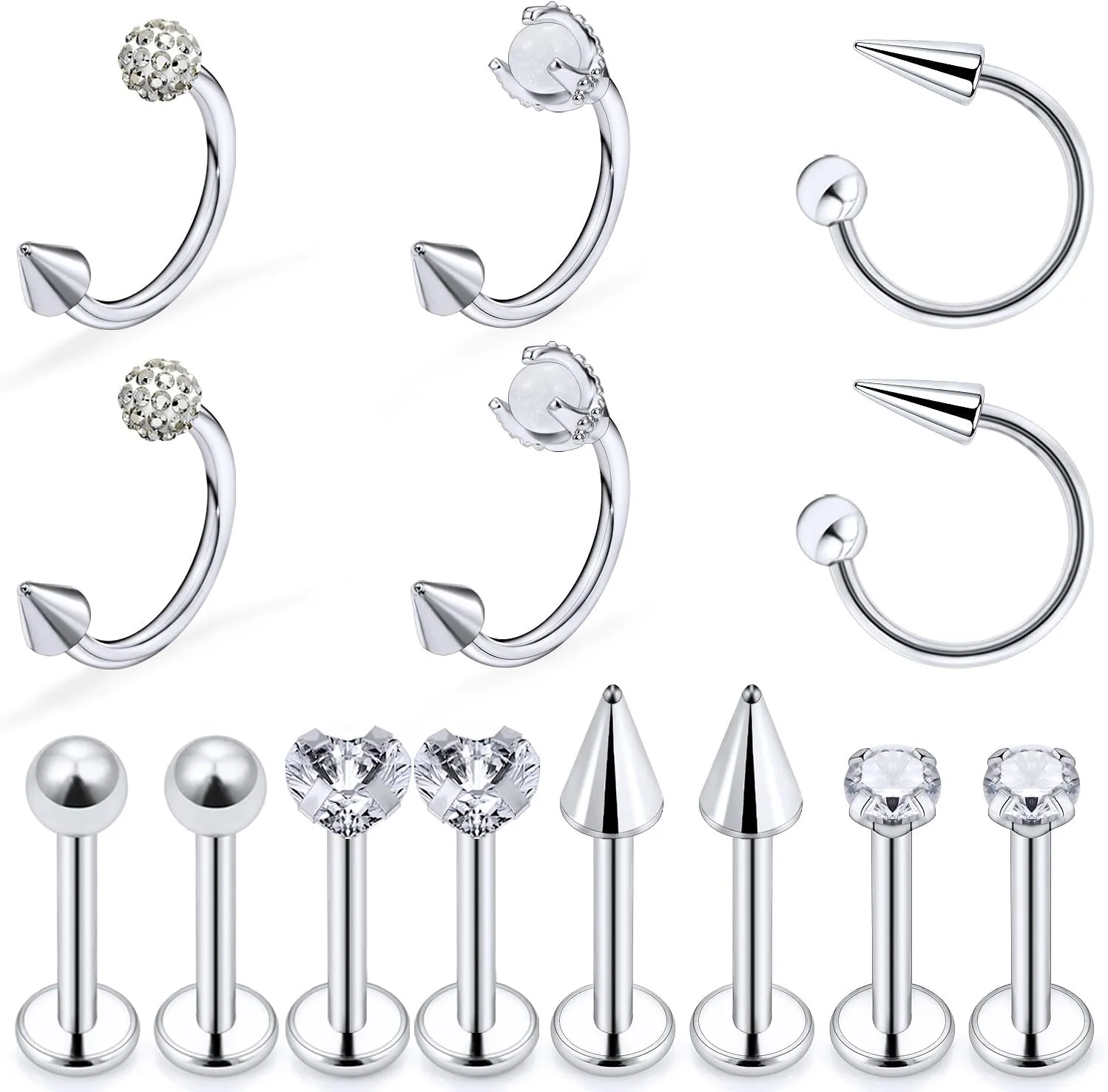 Yaalozei 16G Snake Bite Piercing Jewelry Dragon Claw Stainless Steel Horseshoe Hoop Lip Rings Studs Externally Threaded Labret Monroe Medusa Piercing Jewelry for Women Men