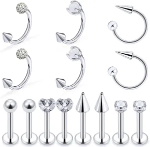 Yaalozei 16G Snake Bite Piercing Jewelry Dragon Claw Stainless Steel Horseshoe Hoop Lip Rings Studs Externally Threaded Labret Monroe Medusa Piercing Jewelry for Women Men