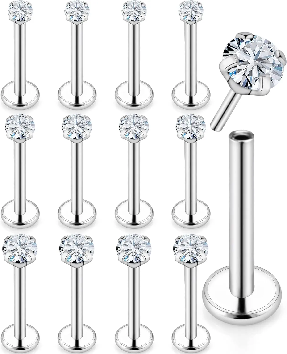 Yaalozei 20G 18G 16G Cubic Zirconia Nose Rings Studs 316L Surgical Steel Hypoallergenic Nose Piercings Jewelry for Women Men CZ 2mm-3mm 24 Pcs