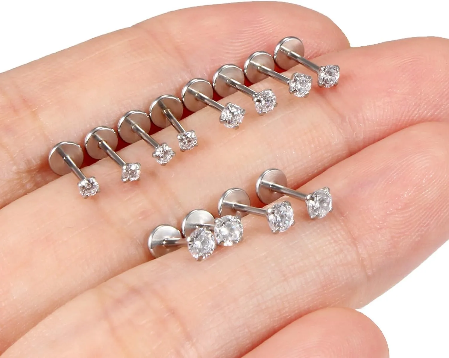 Yaalozei 20G 18G 16G Cubic Zirconia Nose Rings Studs 316L Surgical Steel Hypoallergenic Nose Piercings Jewelry for Women Men CZ 2mm-3mm 24 Pcs