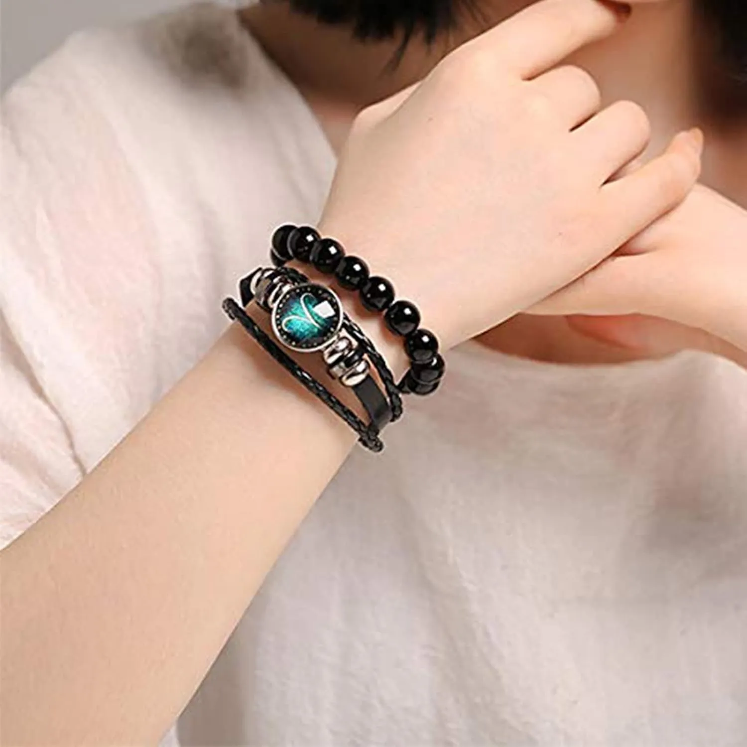 YANCHUN 2 Pcs Zodiac Signs Spirit Bracelets 12 Constellation Bracelet Layered Zodiac Leather Bracelets Sagittarius Bracelet Zodiac Gifts Birthday Christmas Gifts for Women