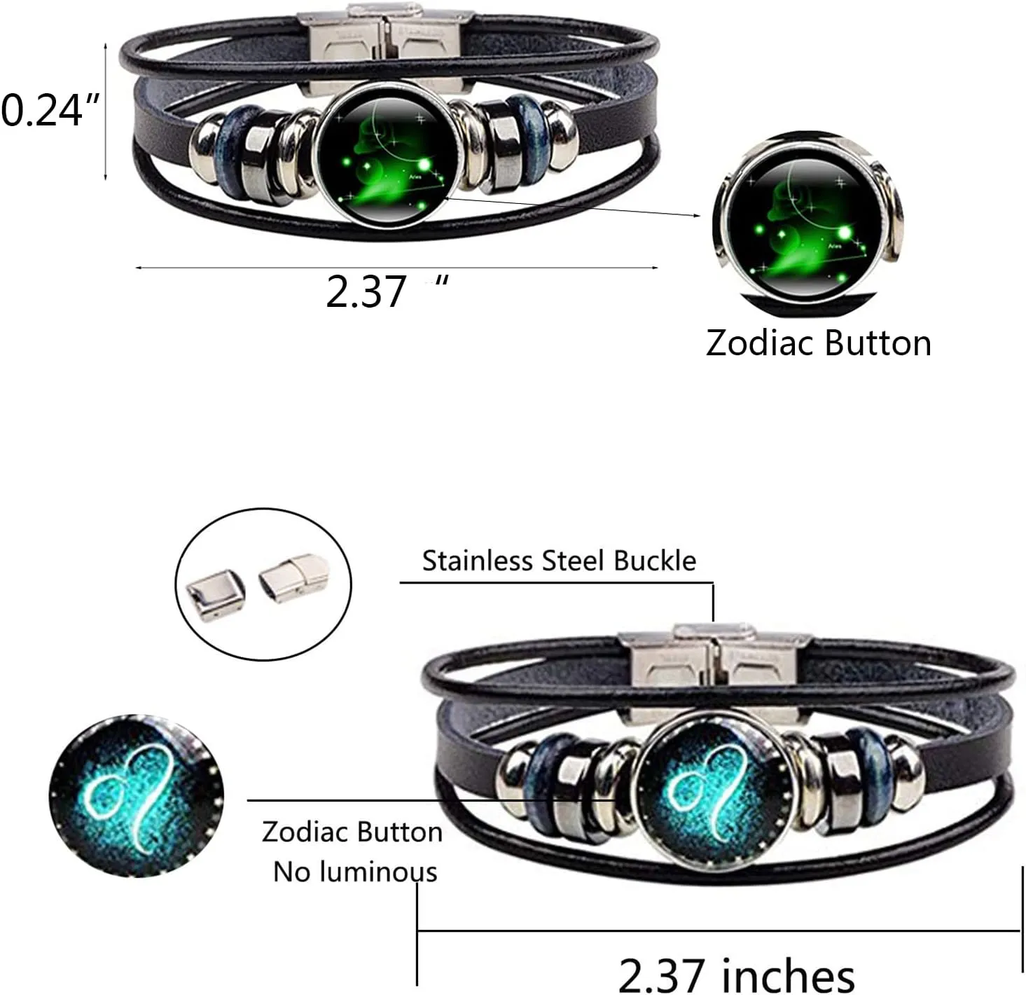 YANCHUN 2 Pcs Zodiac Signs Spirit Bracelets 12 Constellation Bracelet Layered Zodiac Leather Bracelets Sagittarius Bracelet Zodiac Gifts Birthday Christmas Gifts for Women