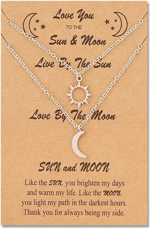 yaozeio Matching Sun and Moon Necklace for Besties Best Friend Necklaces for 2 BFF Anniversary Birthday Gift for Couple Necklace for Boyfriend Girlfriend Husband Wife Xmas Gifts