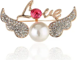 YAZILIND Fashionable Breastpin Angel WingsShape Brooch Imitation Pearls Rhinestone Ladies' Corsage Birthday Party Jewelry
