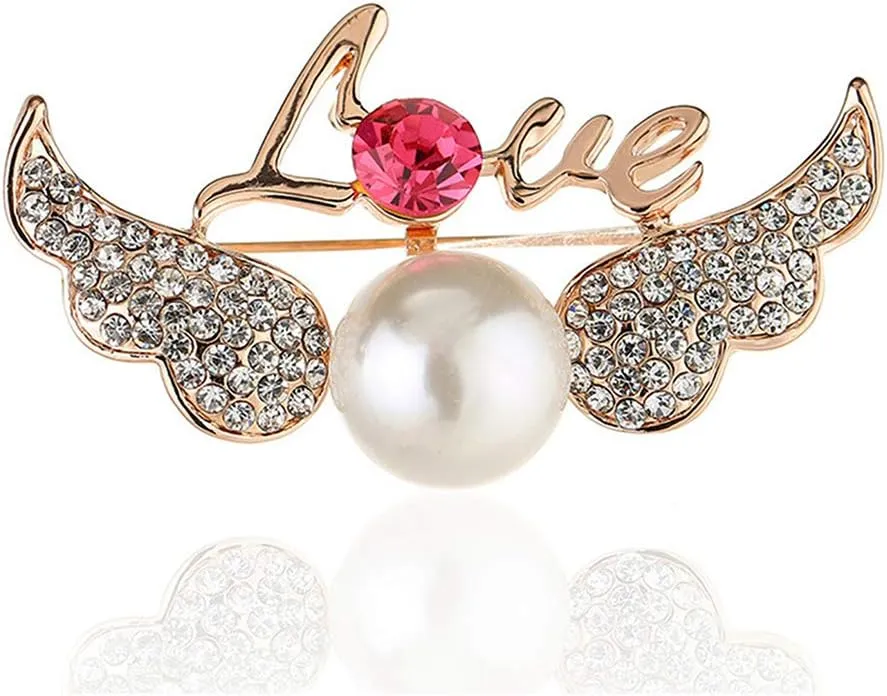 YAZILIND Fashionable Breastpin Angel WingsShape Brooch Imitation Pearls Rhinestone Ladies' Corsage Birthday Party Jewelry