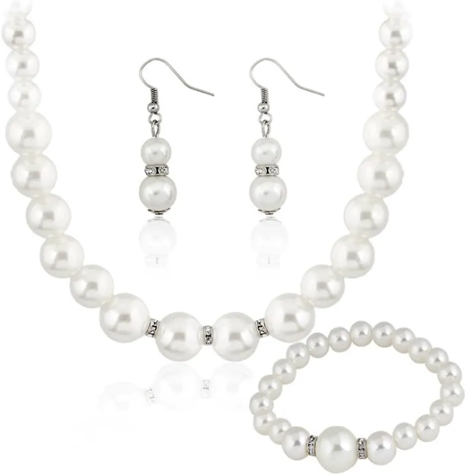 YAZILIND Imitation Pearl Necklace Earrings Dangle Bracelet Clavicle Retro Women Elegant Bridal Charm Embellished