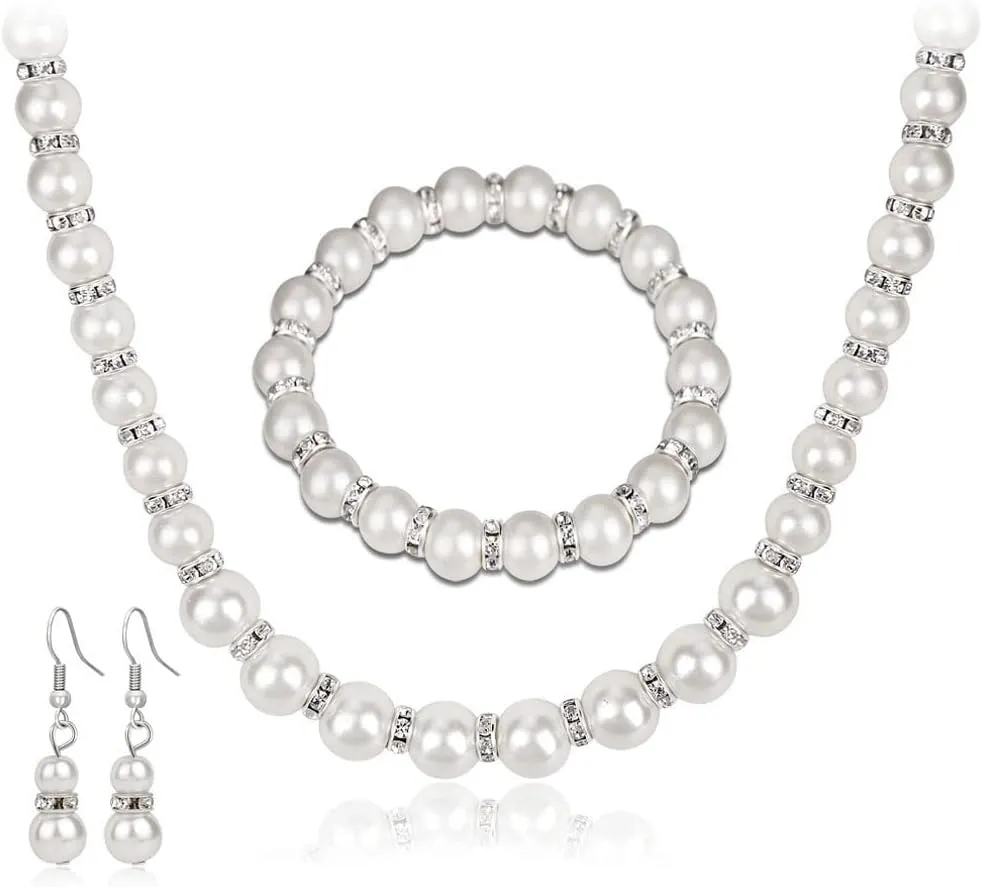 YAZILIND Wedding Bridal Jewelry Set Imitation Pearl Necklace Bracelet Fishhook Earrings Bride Banquet Accessories