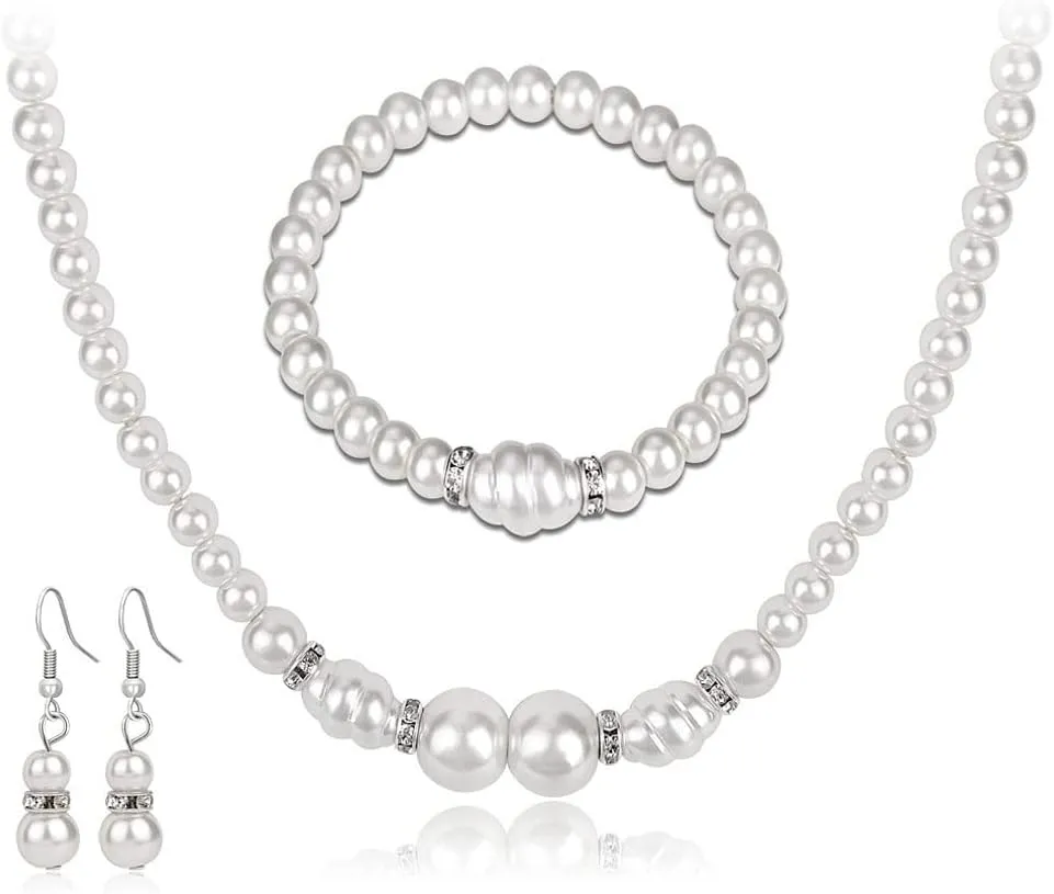 YAZILIND Wedding Bridal Jewelry Set Imitation Pearl Necklace Bracelet Fishhook Earrings Bride Banquet Accessories