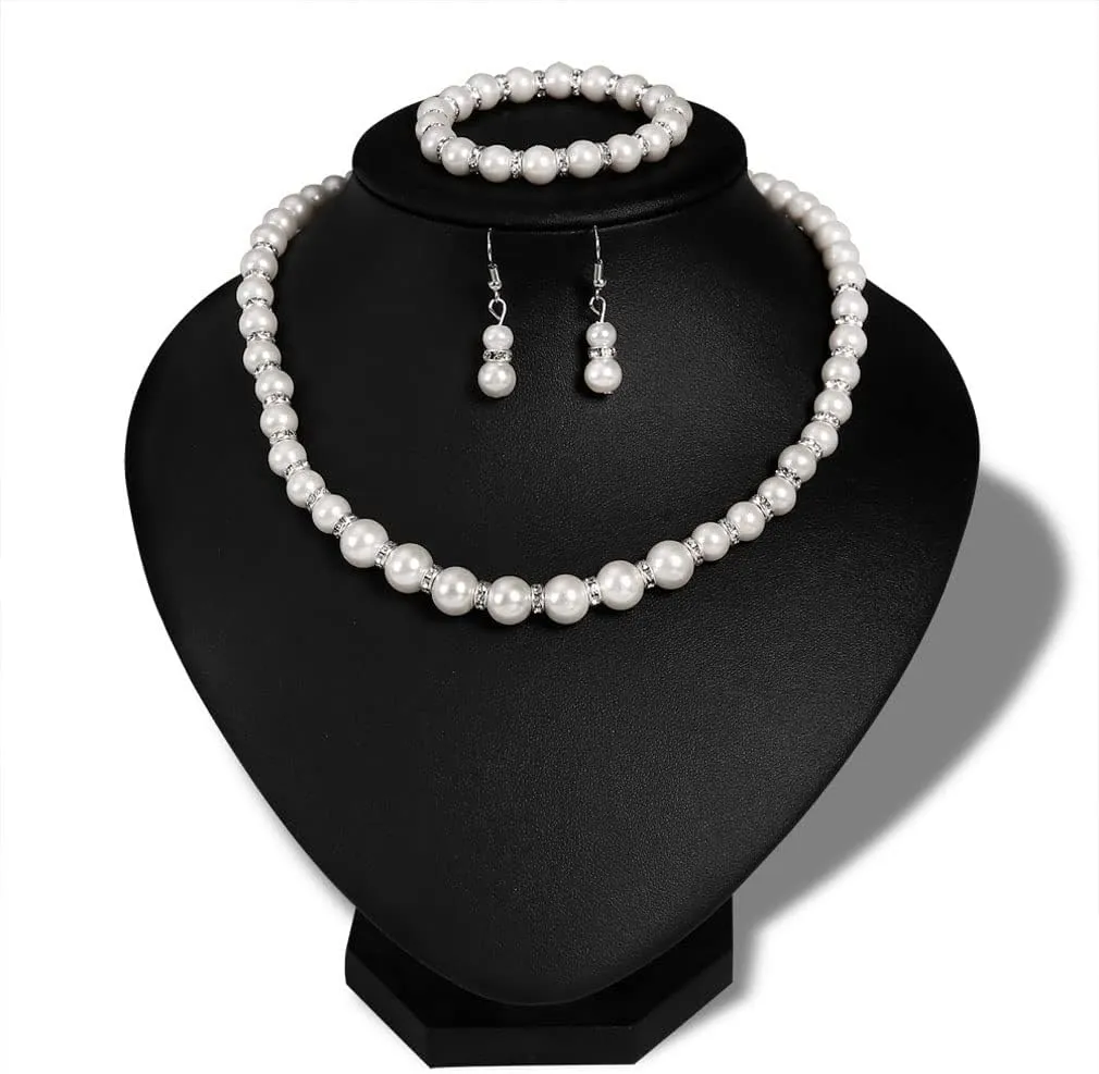 YAZILIND Wedding Bridal Jewelry Set Imitation Pearl Necklace Bracelet Fishhook Earrings Bride Banquet Accessories