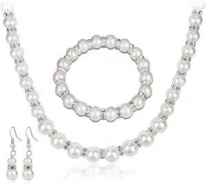 YAZILIND Wedding Bridal Jewelry Set Imitation Pearl Necklace Bracelet Fishhook Earrings Bride Banquet Accessories