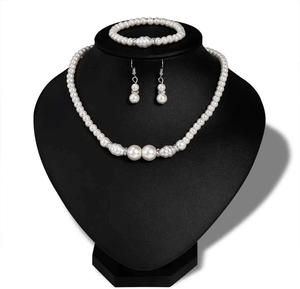 YAZILIND Wedding Bridal Jewelry Set Imitation Pearl Necklace Bracelet Fishhook Earrings Bride Banquet Accessories