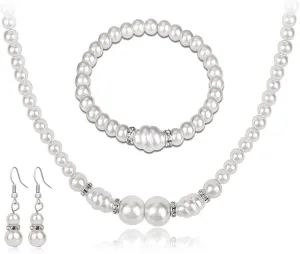 YAZILIND Wedding Bridal Jewelry Set Imitation Pearl Necklace Bracelet Fishhook Earrings Bride Banquet Accessories