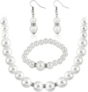 YAZILIND Wedding Bridal Jewelry Set Imitation Pearl Necklace Bracelet Fishhook Earrings