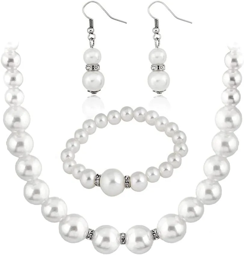 YAZILIND Wedding Bridal Jewelry Set Imitation Pearl Necklace Bracelet Fishhook Earrings