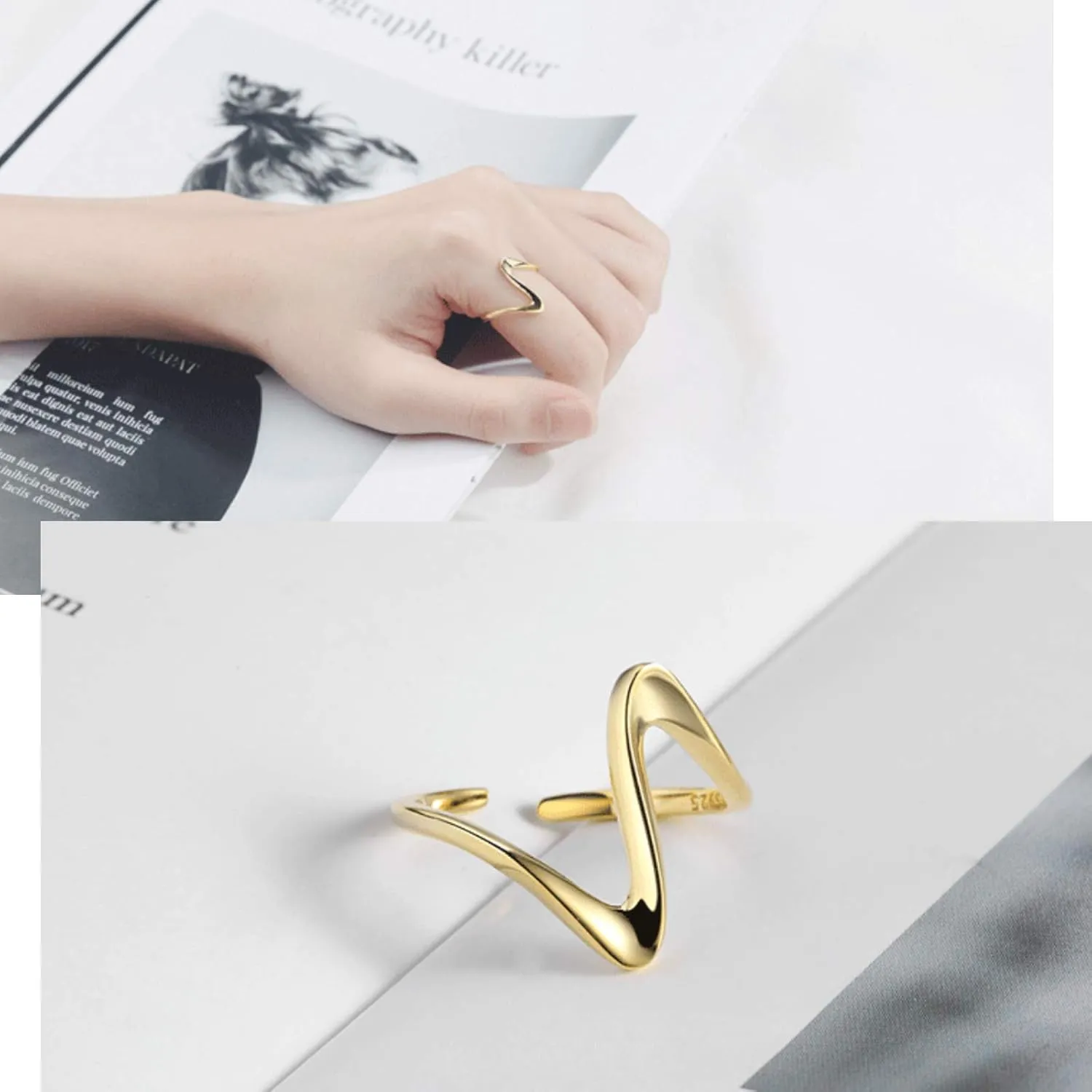 YBMYCM 3-10Pcs Dome Rings Set Chunky Gold Ring for Women Men 14k Gold Plated Thick Adjustable Statement Ring Gold/Silver