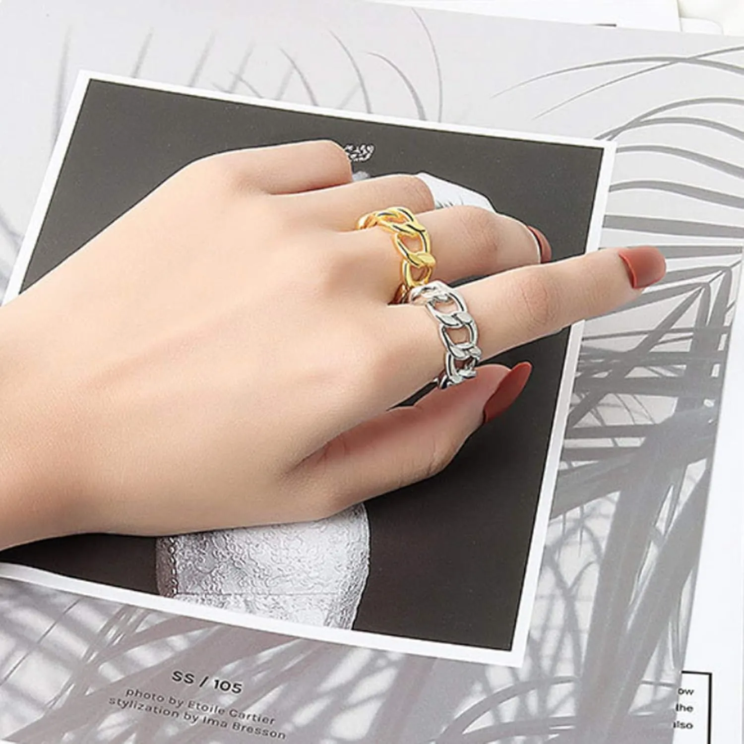 YBMYCM 3-10Pcs Dome Rings Set Chunky Gold Ring for Women Men 14k Gold Plated Thick Adjustable Statement Ring Gold/Silver