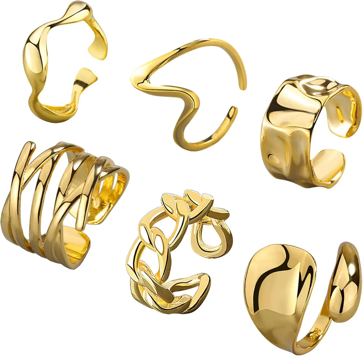 YBMYCM 3-10Pcs Dome Rings Set Chunky Gold Ring for Women Men 14k Gold Plated Thick Adjustable Statement Ring Gold/Silver