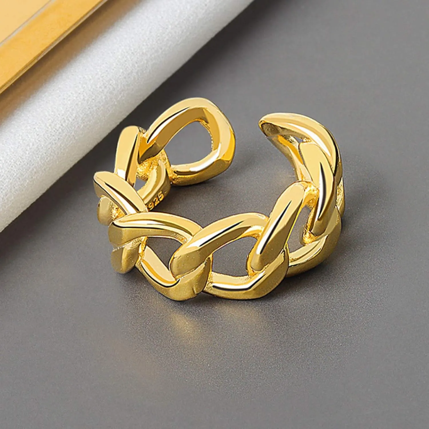 YBMYCM 3-10Pcs Dome Rings Set Chunky Gold Ring for Women Men 14k Gold Plated Thick Adjustable Statement Ring Gold/Silver