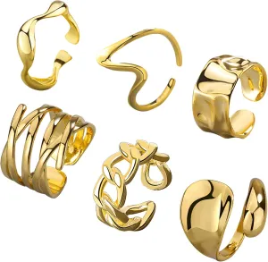 YBMYCM 3-10Pcs Dome Rings Set Chunky Gold Ring for Women Men 14k Gold Plated Thick Adjustable Statement Ring Gold/Silver