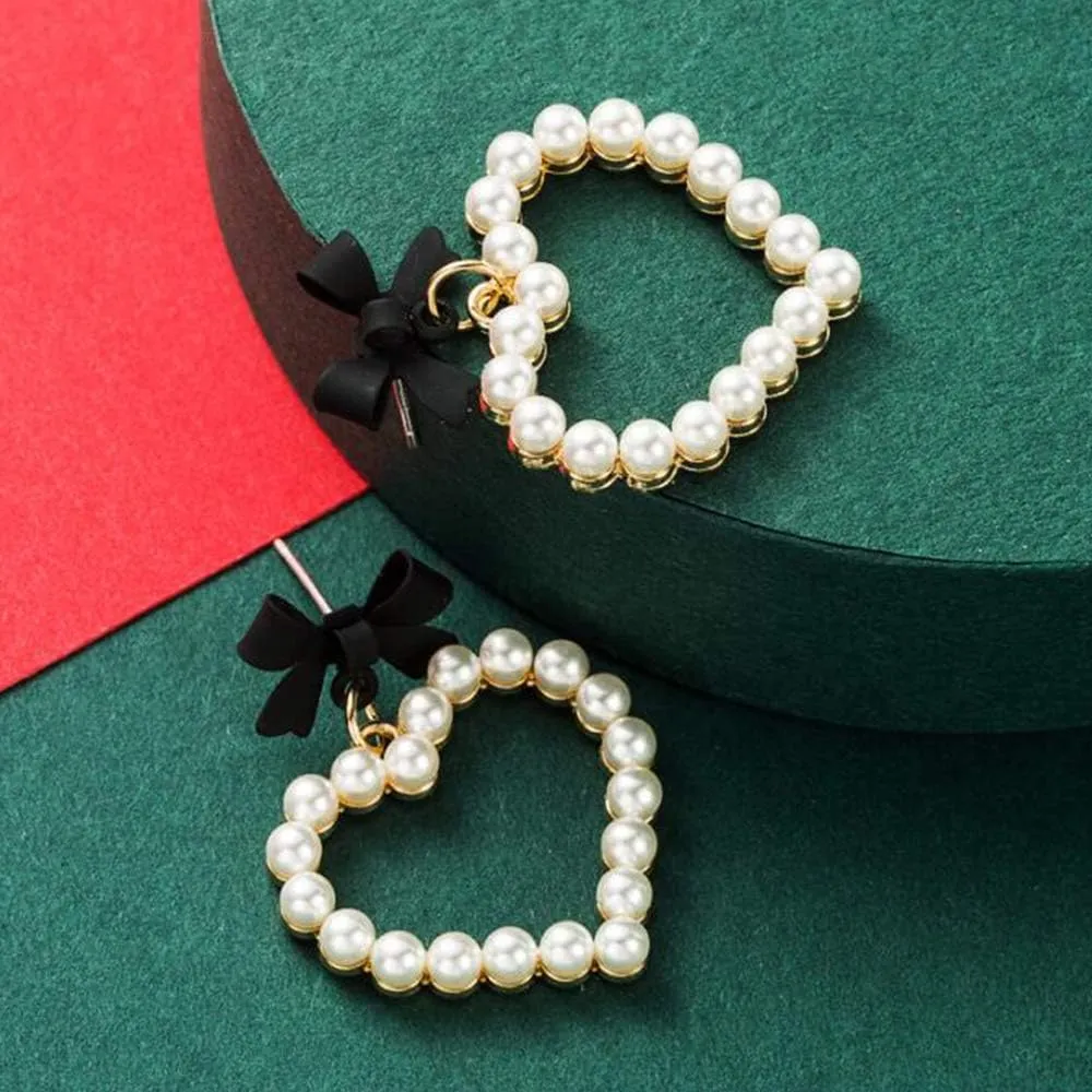 YERTTER Christmas Elegant Butterfly Bow Pearl Heart Earrings for Women Bridal Drop Dangling Earrings Wedding Prom Jewelry
