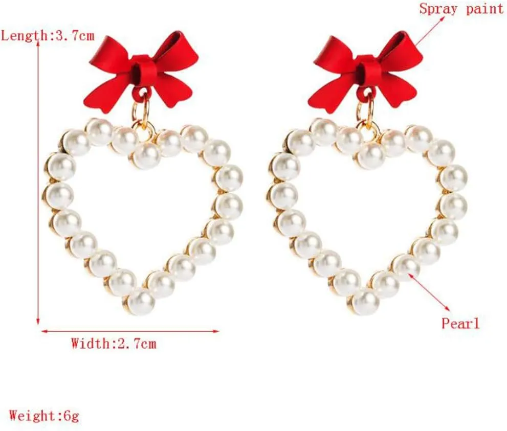 YERTTER Christmas Elegant Butterfly Bow Pearl Heart Earrings for Women Bridal Drop Dangling Earrings Wedding Prom Jewelry