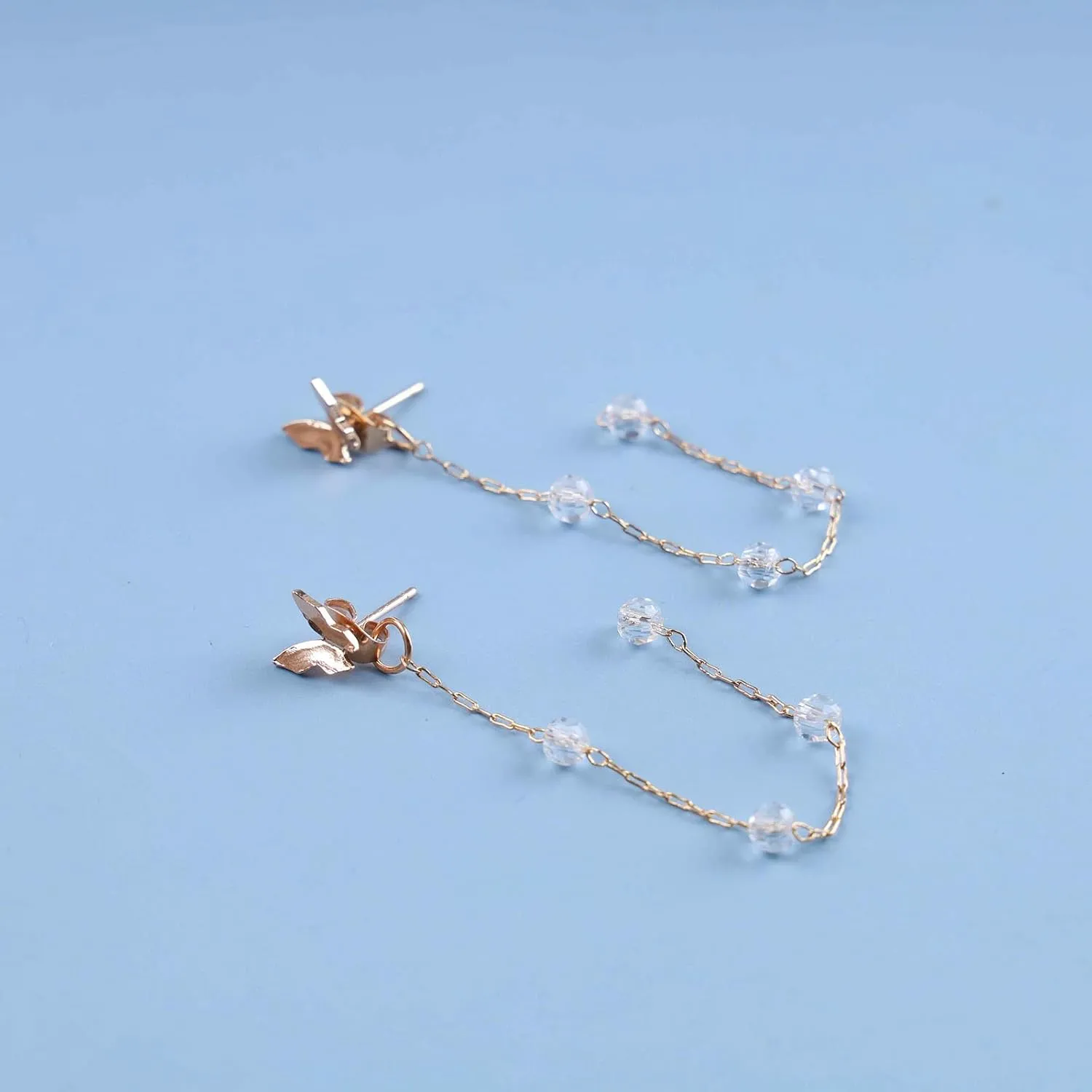 YienDoo Long Crystal Tassel Drop Earrings Gold Tiny Butterfly Stud Tiny Rhinestone Tassel Dangle Earrings Statement Butterfly Stud Earrings Jewelry for Women and Girls