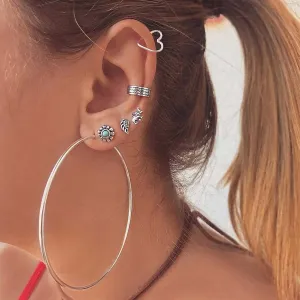 YienDoo Vintage Large Hoop Drop Earrings Love Heart Elephant Leaf Earrings Set Silver Punk Hoop Dangle Earrings Heart Ear Cuff Wrap Earring Crawler Climbers Earrings Jewelry for Women and Girls