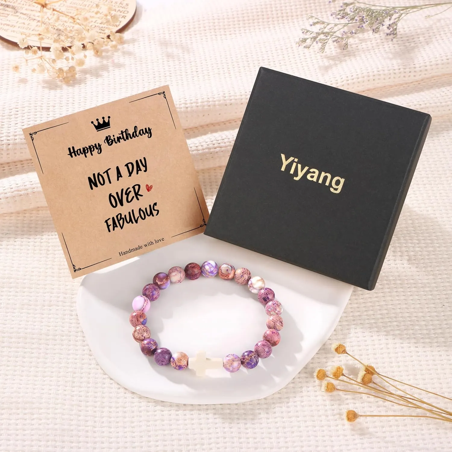 Yiyang 40th 50th 60th 70th 80th Birthday Gifts for Women, Natural Stone Beaded Bracelet Unique Gifts for Women Mom Daughter Sister Wife Grandma