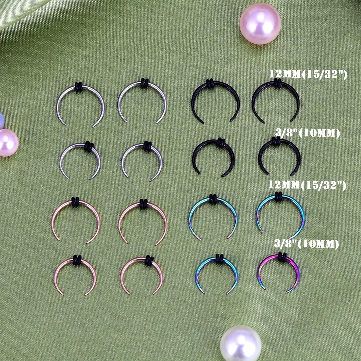 YOFANST 18G 16G 14G 12G 10G Stainless Steel Crescent Pincher Septum Rings C Shape Buffalo Horseshoes Taper Set 4 Pairs