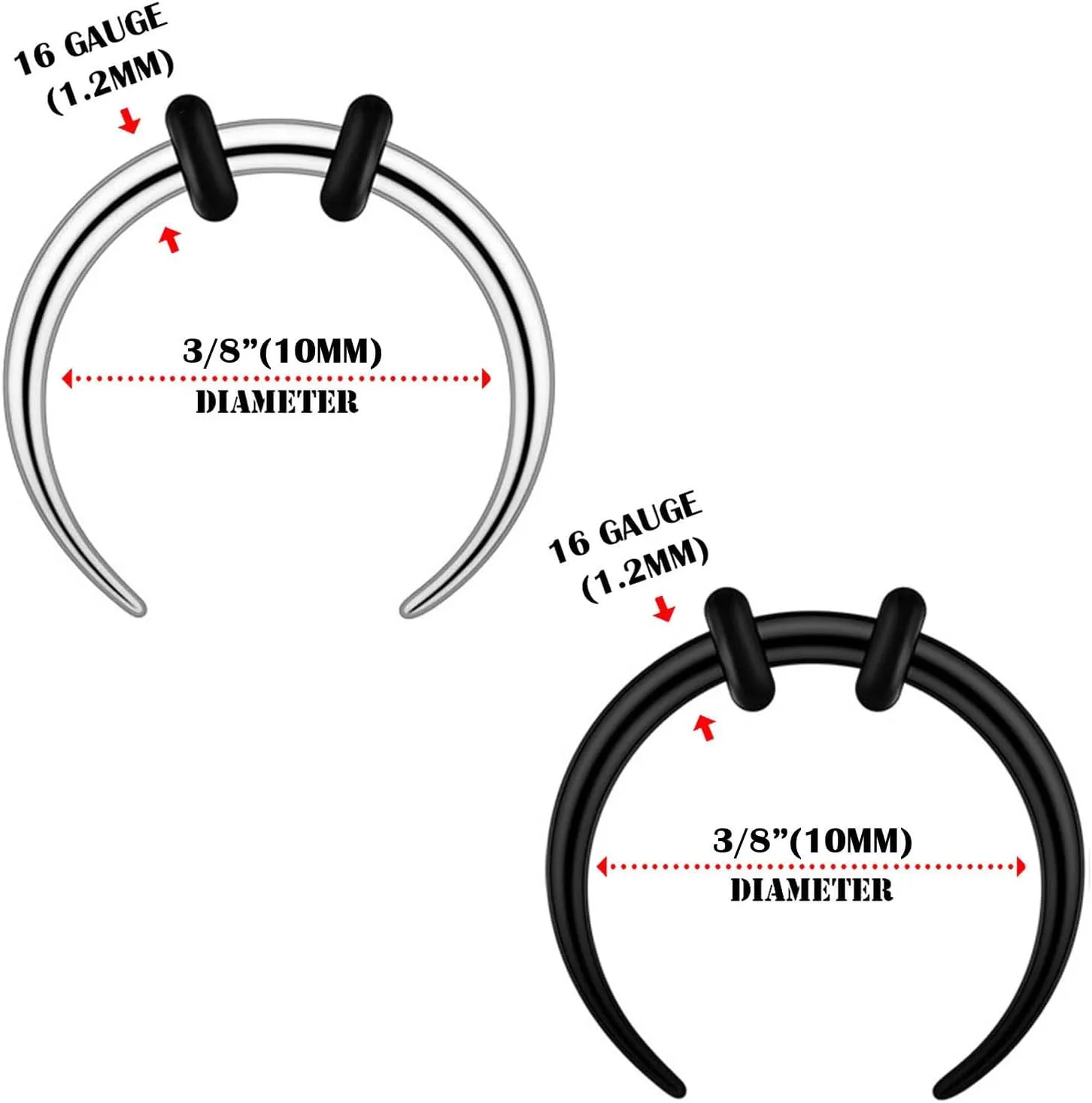 YOFANST 18G 16G 14G 12G 10G Stainless Steel Crescent Pincher Septum Rings C Shape Buffalo Horseshoes Taper Set 4 Pairs