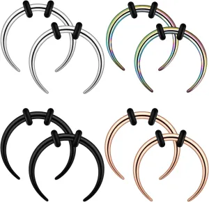 YOFANST 18G 16G 14G 12G 10G Stainless Steel Crescent Pincher Septum Rings C Shape Buffalo Horseshoes Taper Set 4 Pairs