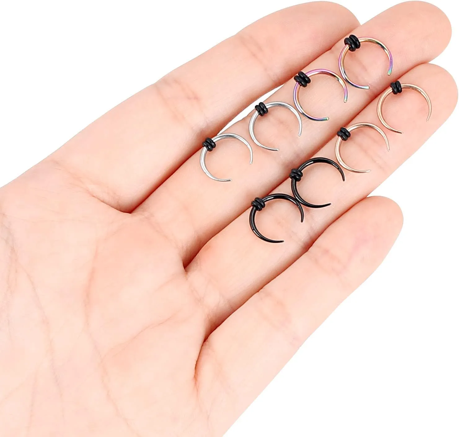 YOFANST 18G 16G 14G 12G 10G Stainless Steel Crescent Pincher Septum Rings C Shape Buffalo Horseshoes Taper Set 4 Pairs