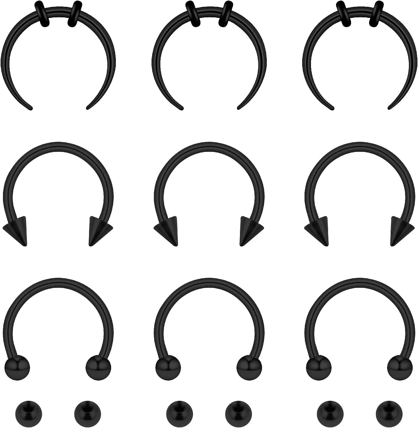 Yolev 9Pcs septum Rings Septum Jewelry 16g 18g Septum Ring Septum Piercing 20g Horseshoe Earring Hoop Stainless Steel Nose Ring Hoop Nose Piercing Jewelry for Women and Men