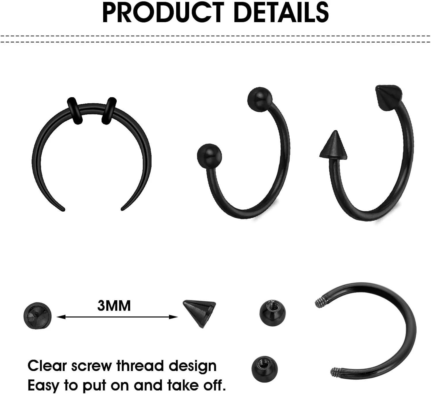 Yolev 9Pcs septum Rings Septum Jewelry 16g 18g Septum Ring Septum Piercing 20g Horseshoe Earring Hoop Stainless Steel Nose Ring Hoop Nose Piercing Jewelry for Women and Men
