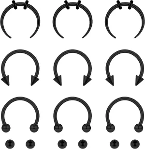 Yolev 9Pcs septum Rings Septum Jewelry 16g 18g Septum Ring Septum Piercing 20g Horseshoe Earring Hoop Stainless Steel Nose Ring Hoop Nose Piercing Jewelry for Women and Men