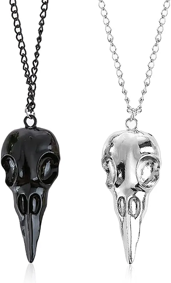 YOOESTORES82 2PCS Punk Metal Crow Skull Necklace. Hip Hop 3D Animal Bird Skull Pendant Necklace Set, Men Women Vintage Gothic Halloween Jewelry