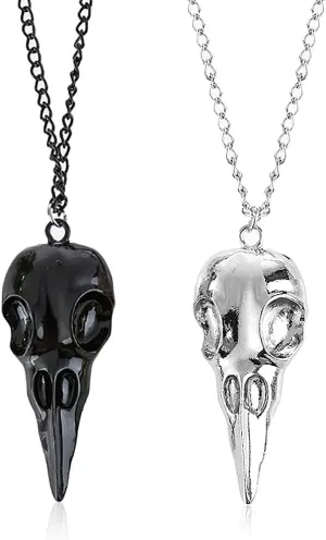 YOOESTORES82 2PCS Punk Metal Crow Skull Necklace. Hip Hop 3D Animal Bird Skull Pendant Necklace Set, Men Women Vintage Gothic Halloween Jewelry