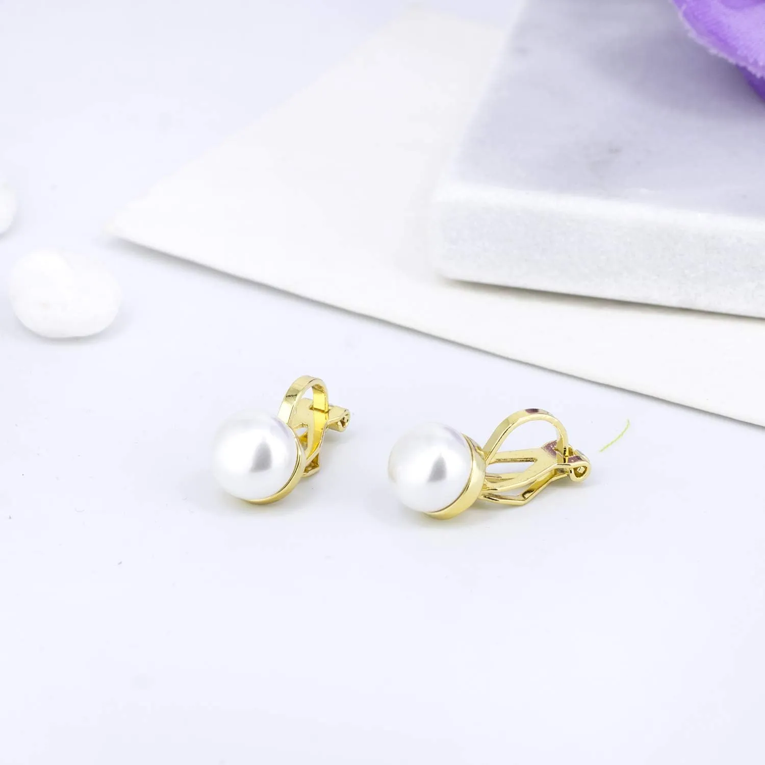 YOQUCOL Simulated Freshwater Pearl Clip On Earrings Not Pierced Elegant Stud Jewelry For Women