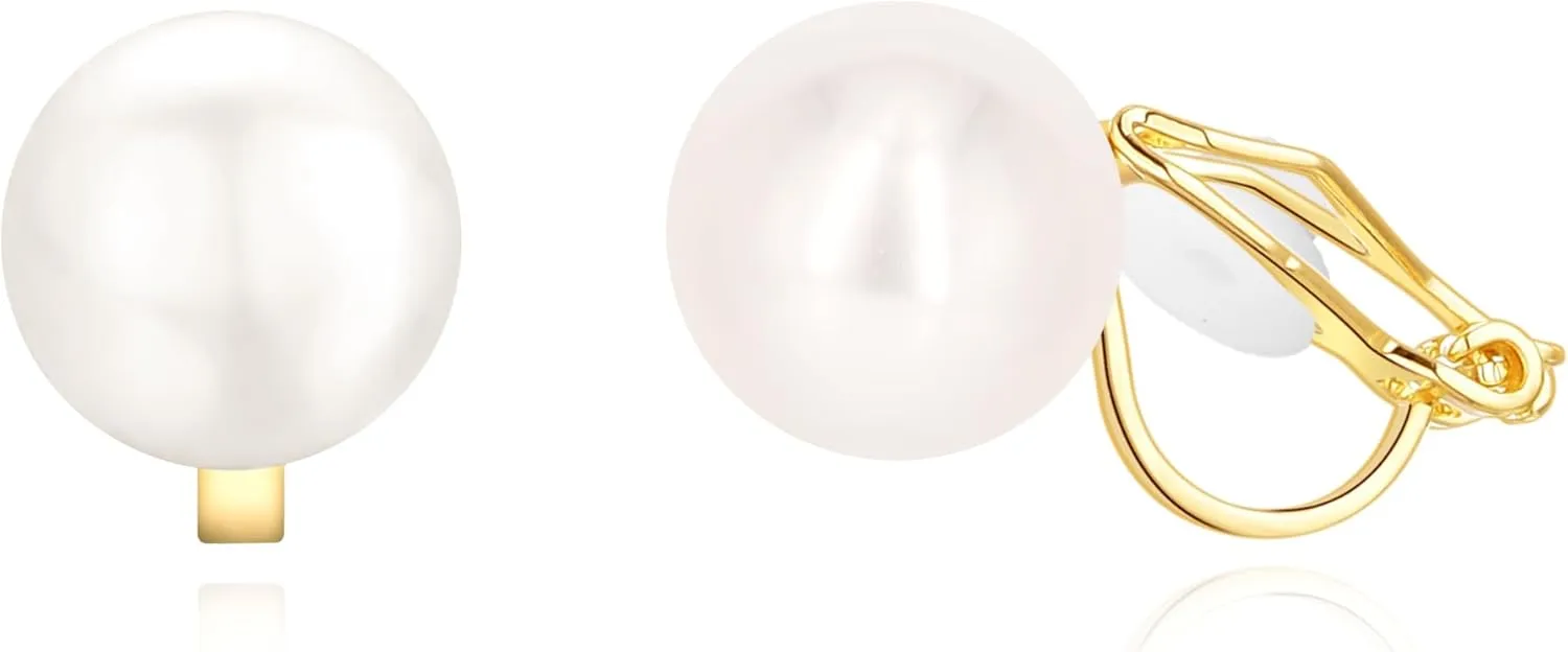 YOQUCOL Simulated Freshwater Pearl Clip On Earrings Not Pierced Elegant Stud Jewelry For Women