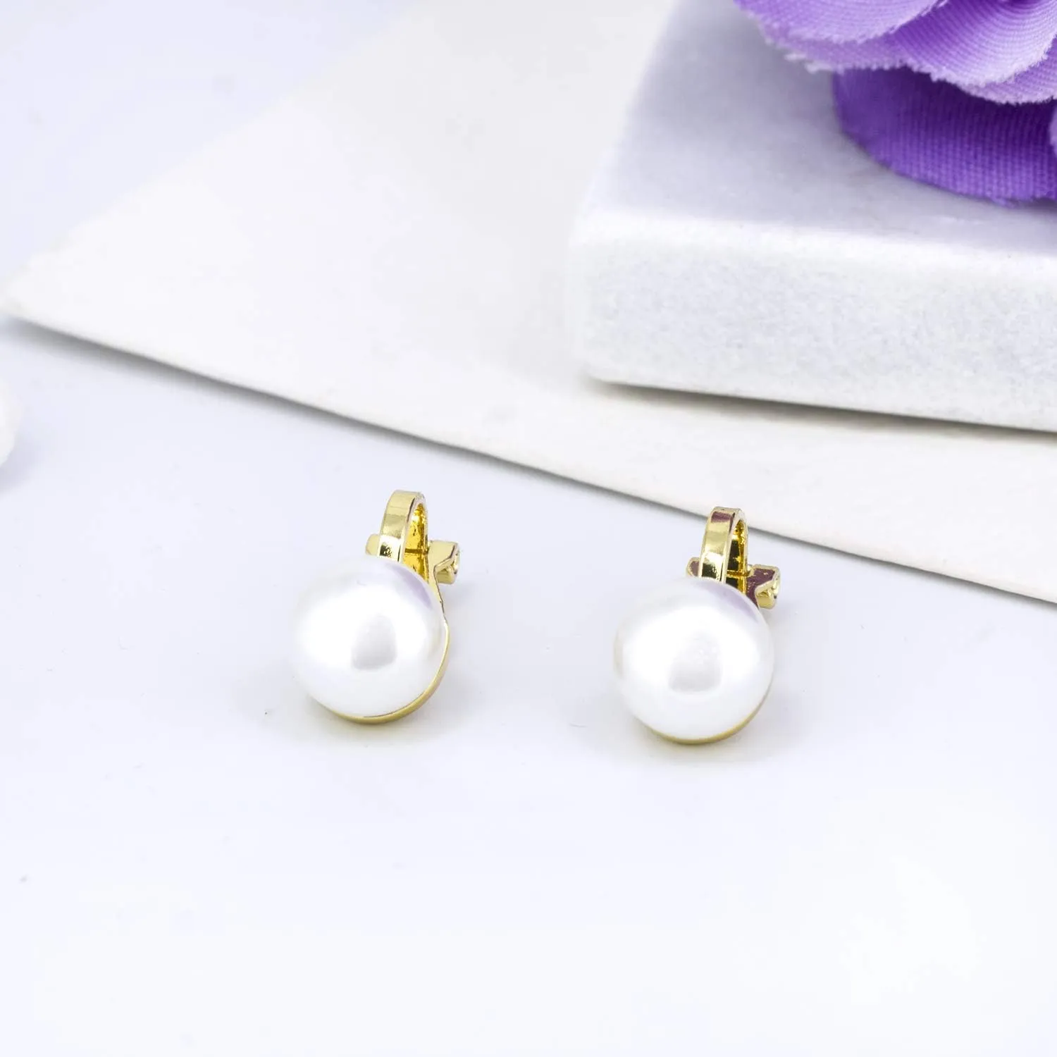 YOQUCOL Simulated Freshwater Pearl Clip On Earrings Not Pierced Elegant Stud Jewelry For Women