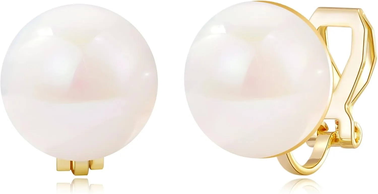YOQUCOL Simulated Freshwater Pearl Clip On Earrings Not Pierced Elegant Stud Jewelry For Women