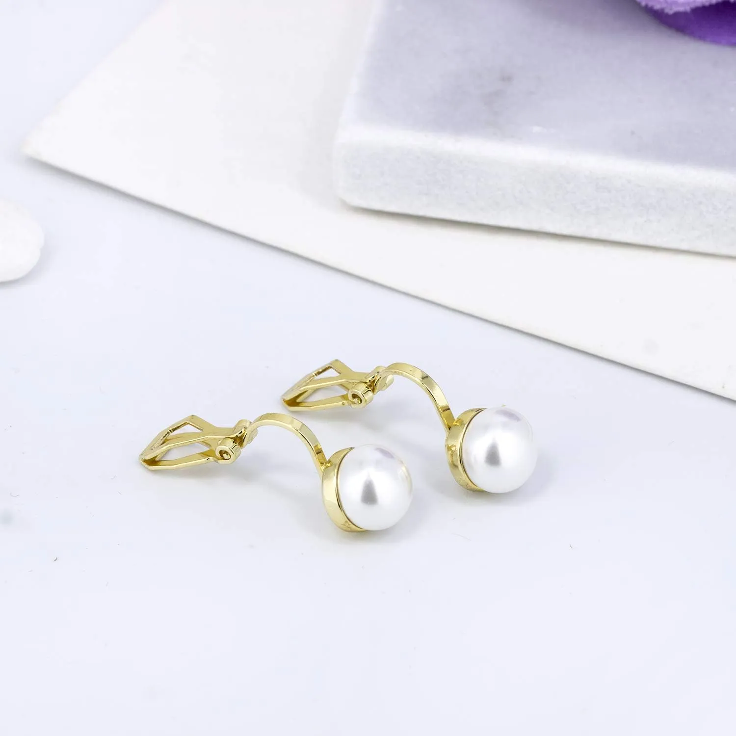 YOQUCOL Simulated Freshwater Pearl Clip On Earrings Not Pierced Elegant Stud Jewelry For Women
