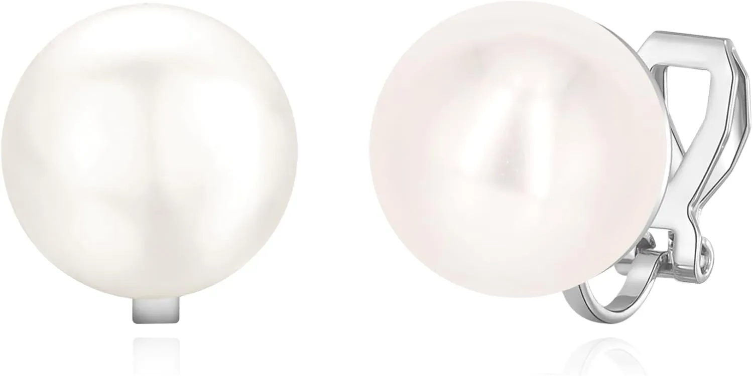 YOQUCOL Simulated Freshwater Pearl Clip On Earrings Not Pierced Elegant Stud Jewelry For Women