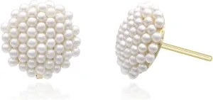 YOQUCOL Simulated Pearl Golden Tone Earrings for Women Pierced Earrings Fashion Bridal Elegant Jewelry Gift
