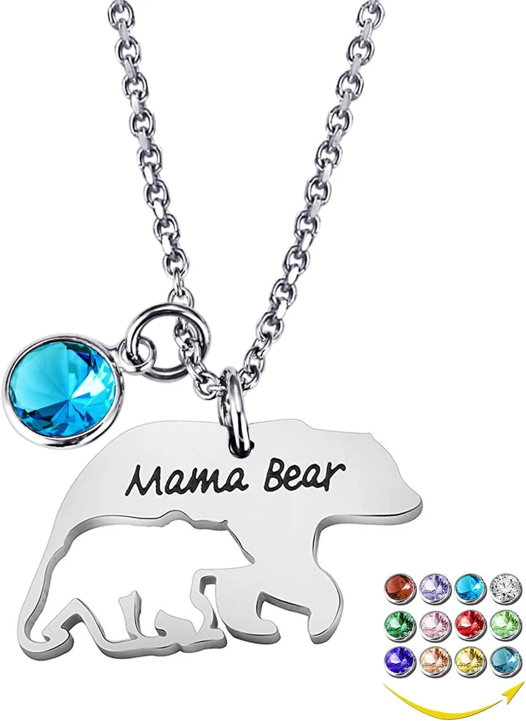 YOUFENG Mom Necklace Mothers Day Gifts Mama Bear Necklaces Pendant 12 Months Birthstone Jewelry for Women