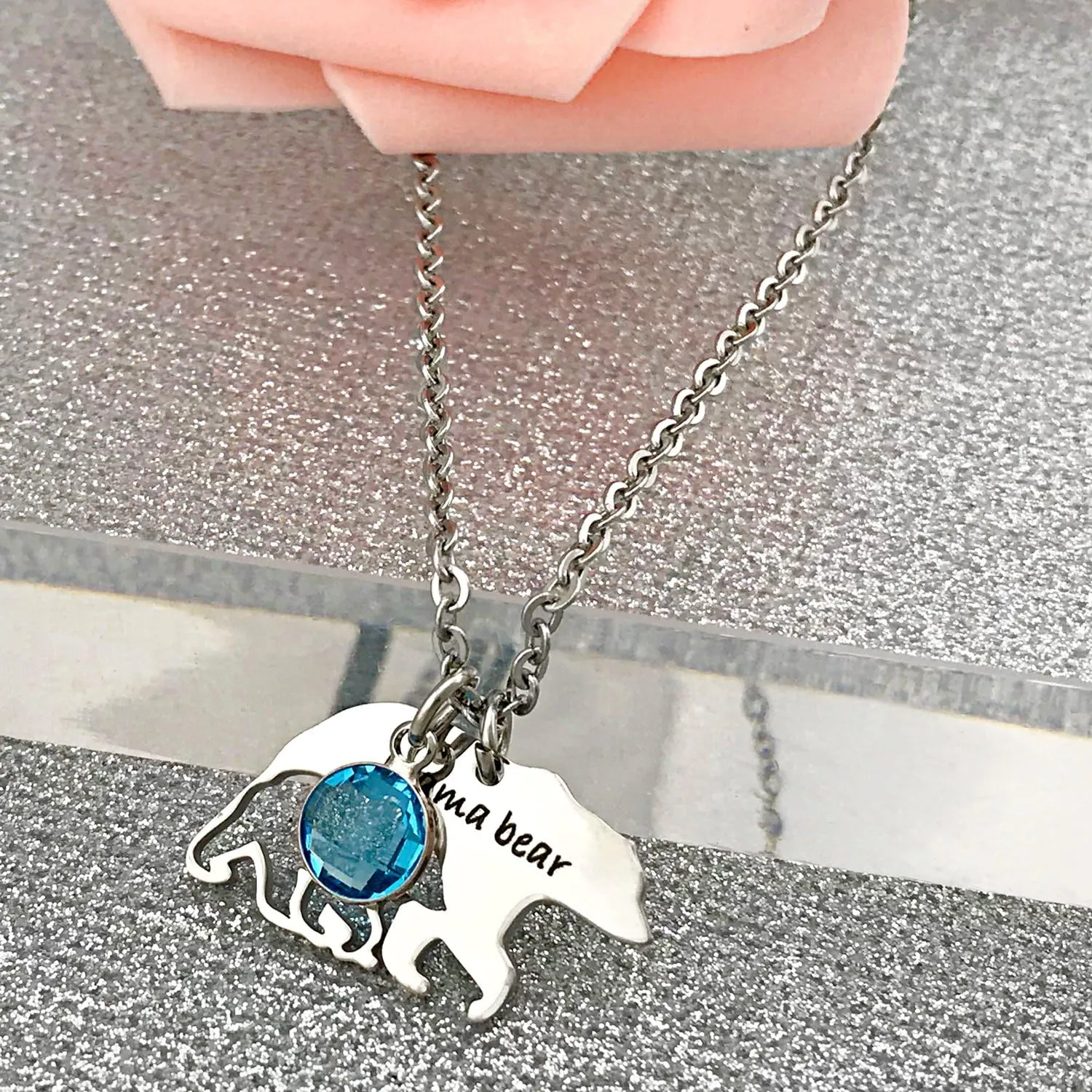 YOUFENG Mom Necklace Mothers Day Gifts Mama Bear Necklaces Pendant 12 Months Birthstone Jewelry for Women
