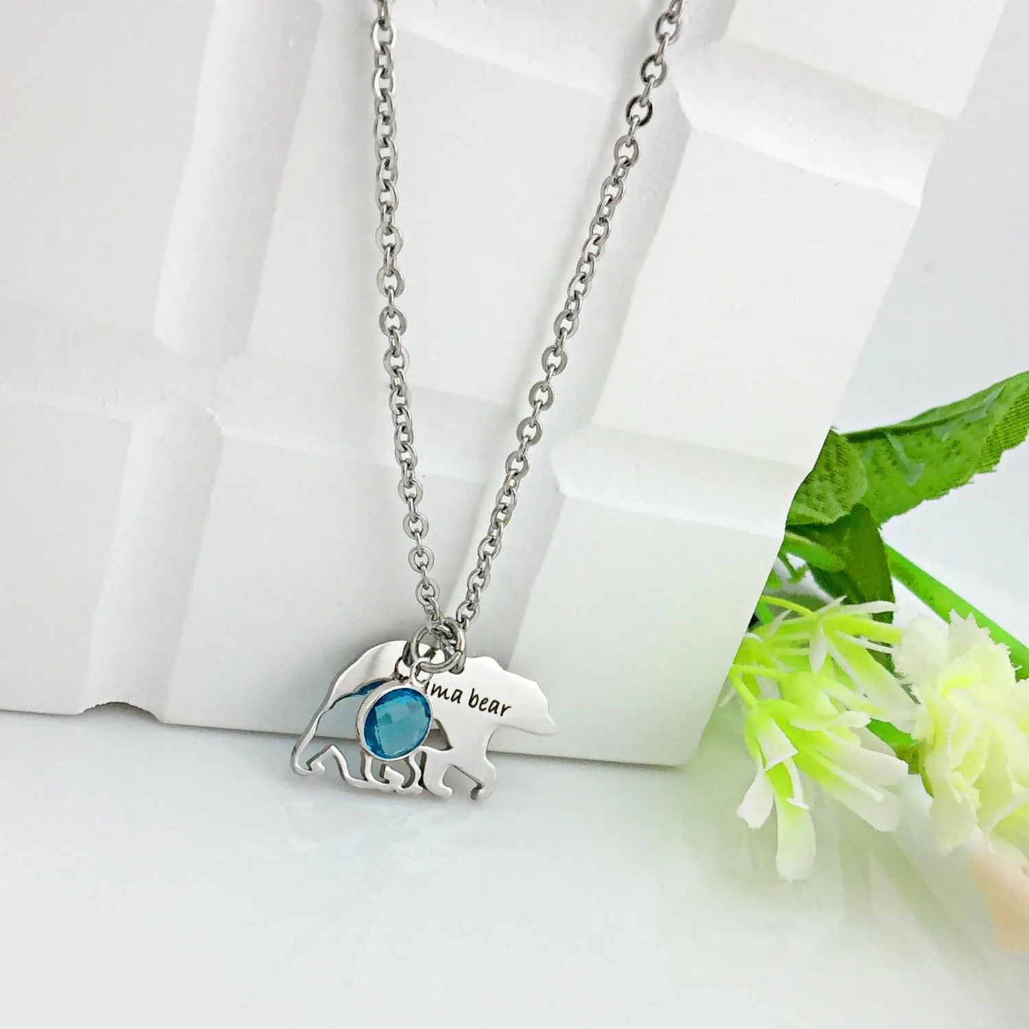 YOUFENG Mom Necklace Mothers Day Gifts Mama Bear Necklaces Pendant 12 Months Birthstone Jewelry for Women