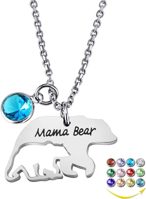 YOUFENG Mom Necklace Mothers Day Gifts Mama Bear Necklaces Pendant 12 Months Birthstone Jewelry for Women