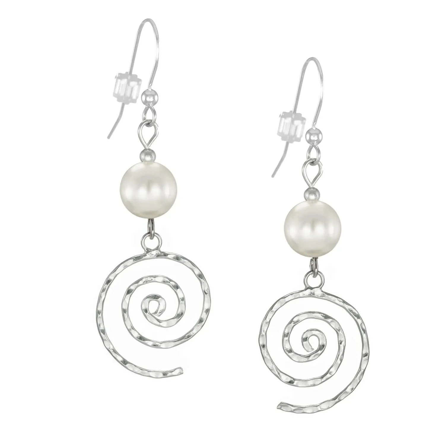 Your Choice of Colors Hammered Swirl .925 Sterling Silver Beaded Earrings (white crystal pearl)
