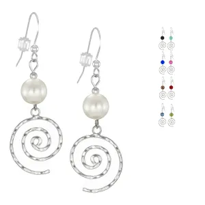 Your Choice of Colors Hammered Swirl .925 Sterling Silver Beaded Earrings (white crystal pearl)